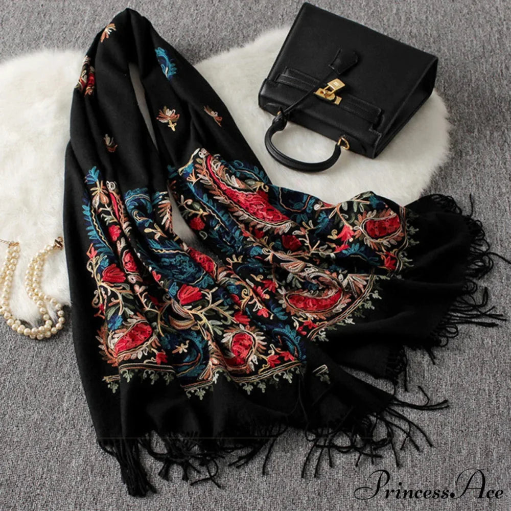 Winter Plaid Cashmere Poncho Tassel Scarf - Luxury Warm Thickened Unisex BLACK 2