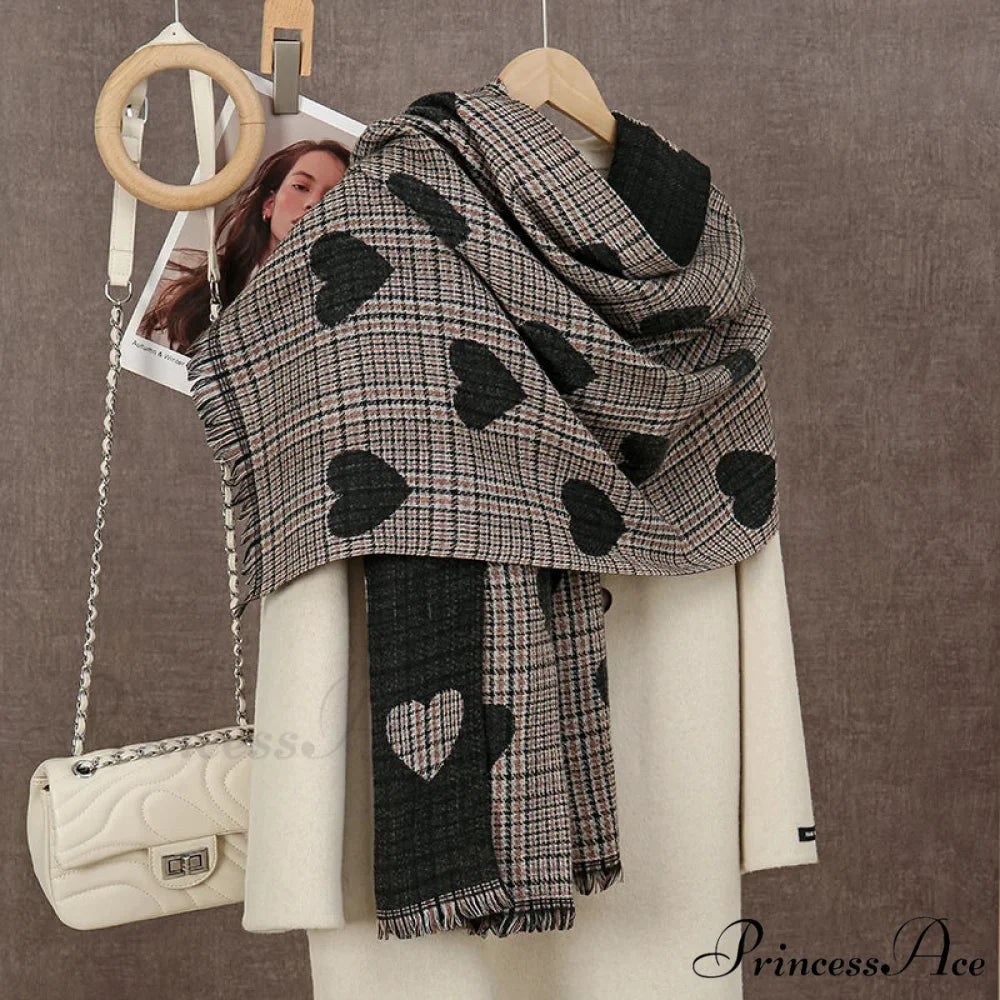 Winter Plaid Cashmere Poncho Tassel Scarf - Luxury Warm Thickened Unisex BLACK HEART