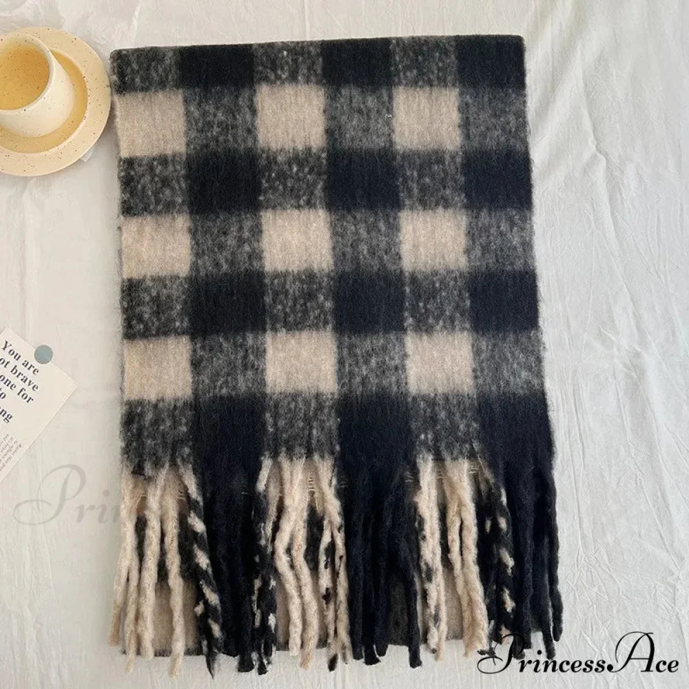 Winter Plaid Cashmere Poncho Tassel Scarf - Luxury Warm Thickened Unisex GREY PLAID