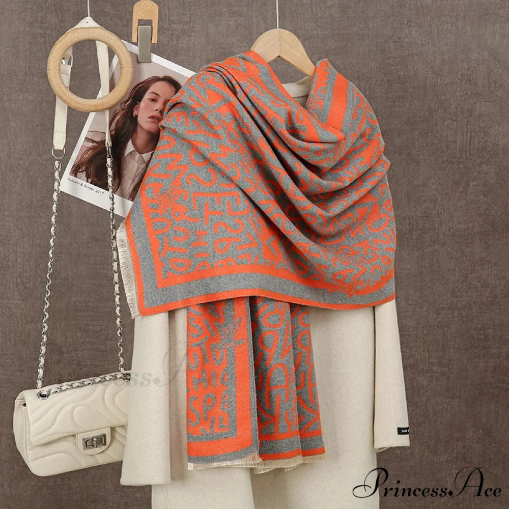 Winter Plaid Cashmere Poncho Tassel Scarf - Luxury Warm Thickened Unisex PEACH PINK