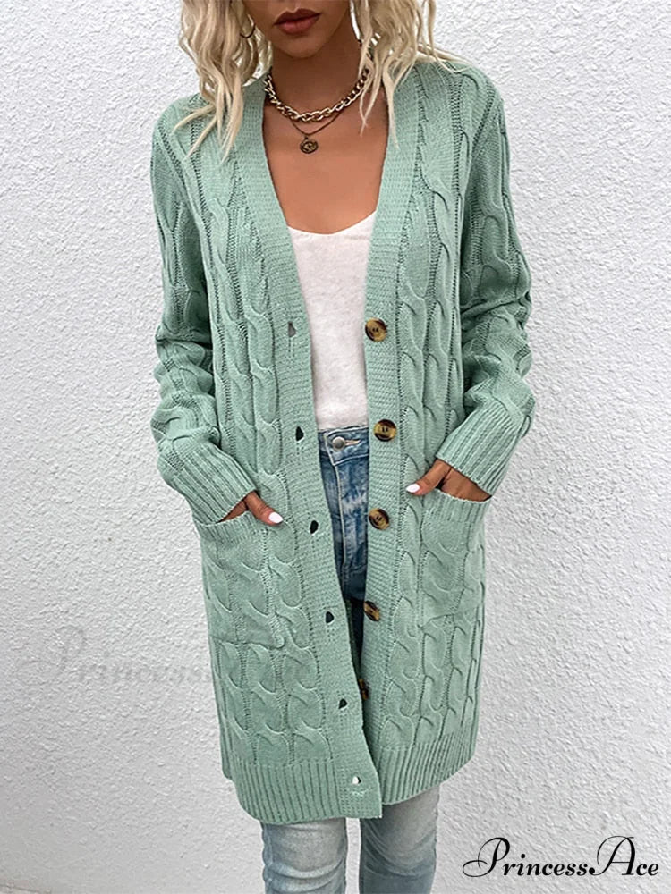 Winter Vintage Casual Loose Cardigan Bean green / S
