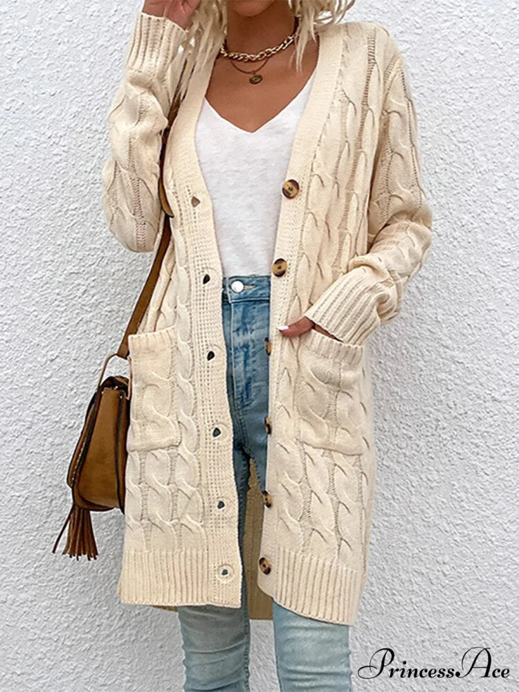 Winter Vintage Casual Loose Cardigan Beige / S
