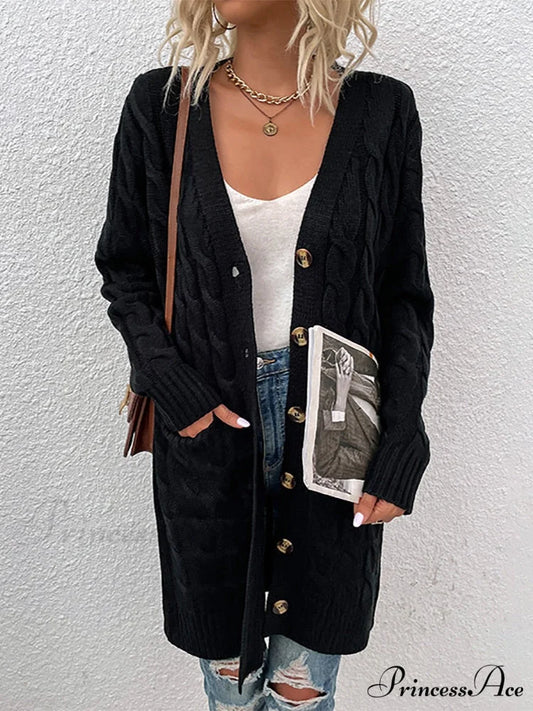 Winter Vintage Casual Loose Cardigan Black / S