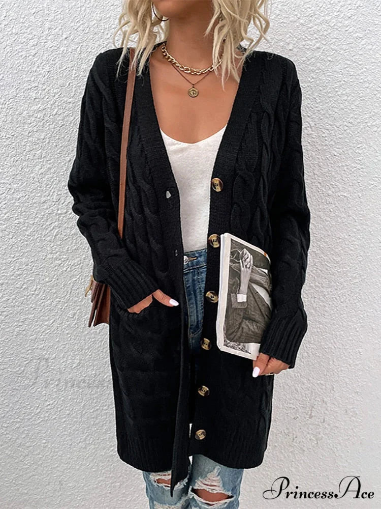 Winter Vintage Casual Loose Cardigan Black / S