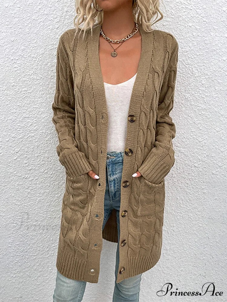 Winter Vintage Casual Loose Cardigan Khaki / S