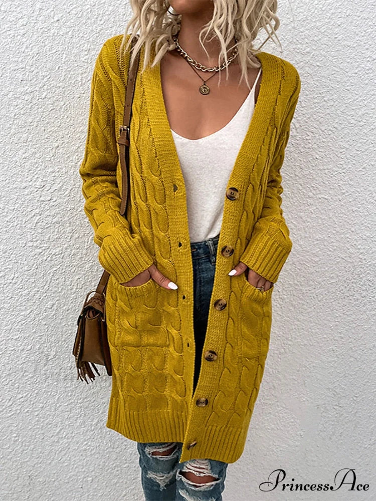 Winter Vintage Casual Loose Cardigan Yellow / S