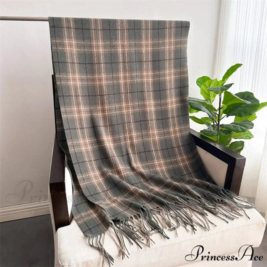 Winter Warm Cashmere-Like Plaid Blanket Wrap Scarf for Women DARK GREY 1