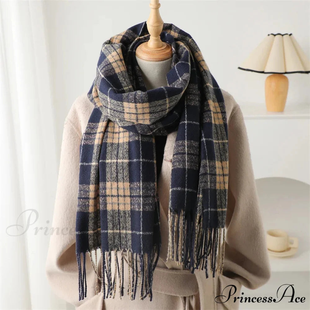 Winter Warm Cashmere-Like Plaid Blanket Wrap Scarf for Women DARK GREY 2