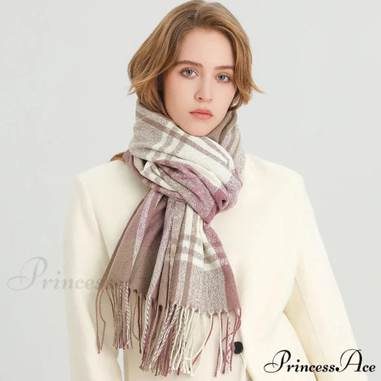 Winter Warm Colorful Cashmere Like Thick Pashmina Tassels Plaid Scarf