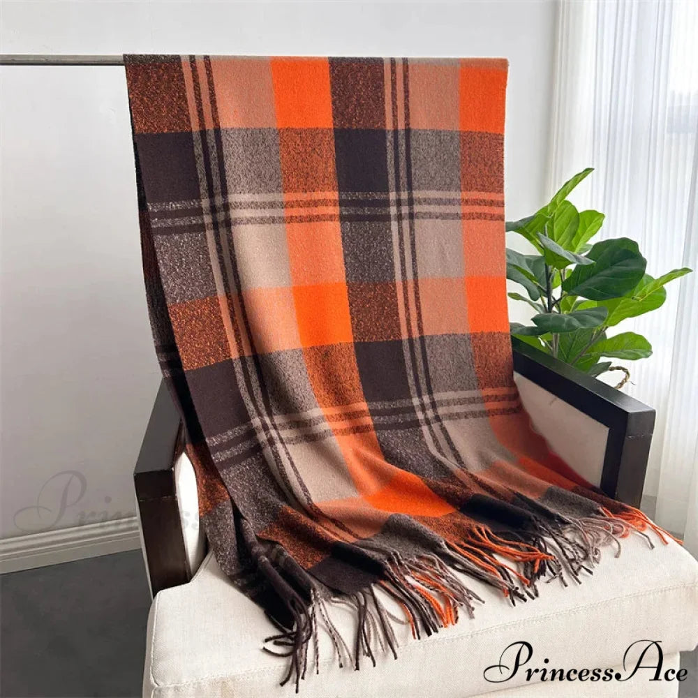 Winter Warm Colorful Cashmere Like Thick Pashmina Tassels Plaid Scarf
