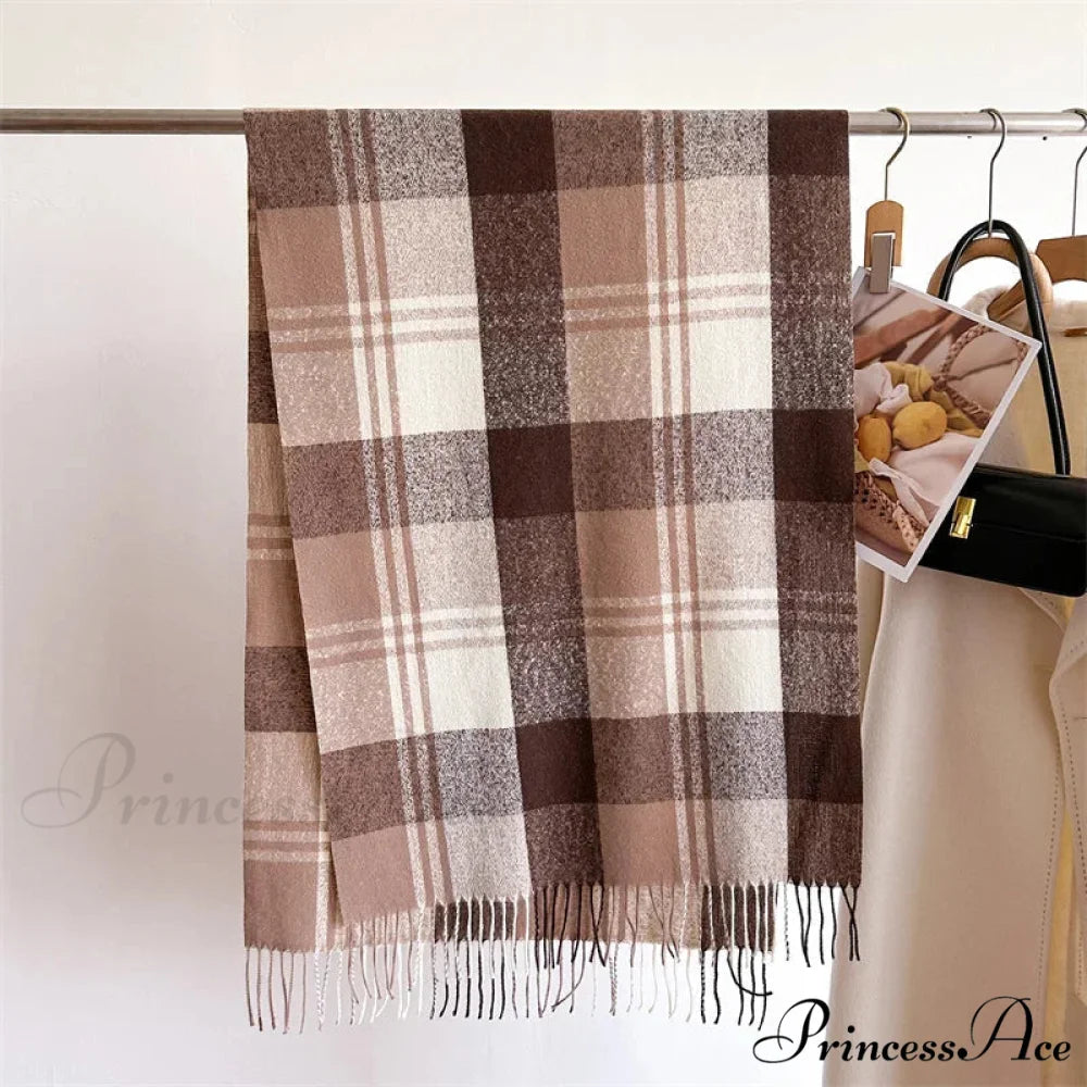 Winter Warm Colorful Cashmere Like Thick Pashmina Tassels Plaid Scarf CAMLE