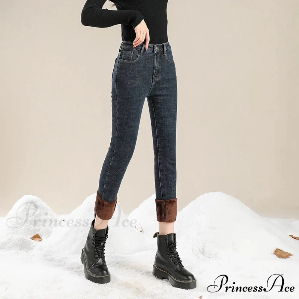 Winter Warm Thick Velvet High Skinny Slim Stretch Pencil Denim Jean