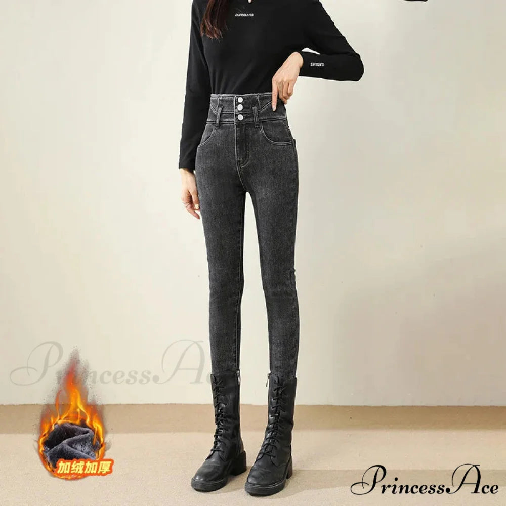 Winter Warm Women High Waist Skinny Thick Velvet Casual Lady Denim Pencil Pants Plus Size Fleece Slim Fit Stretch