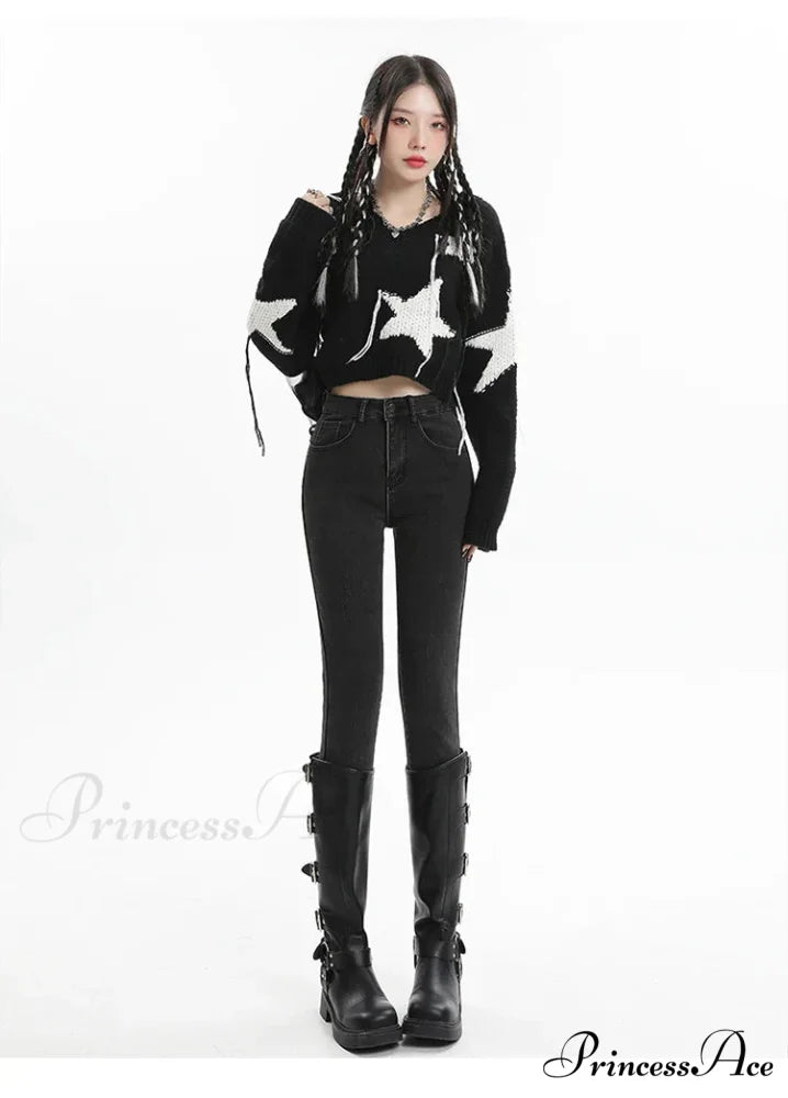 Winter Women Thick Velvet High Waist Skinny Casual Lady Denim Pencil Pants Plus Size Fleece Warm Slim Fit Stretch