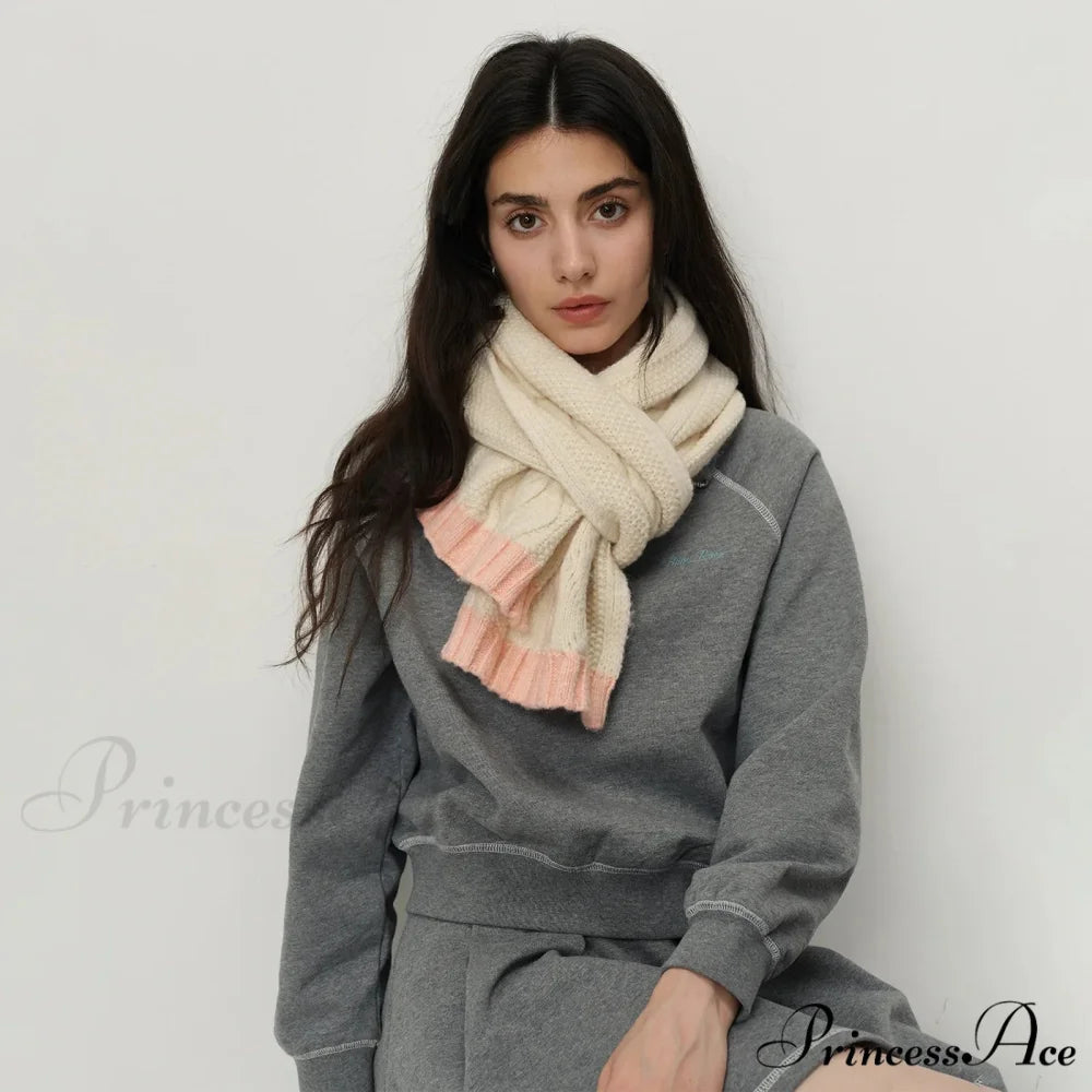 Winter Wool Blend Elegant Minimalist Two Color Splicing Scarf Beige pink / L172CM W23CM