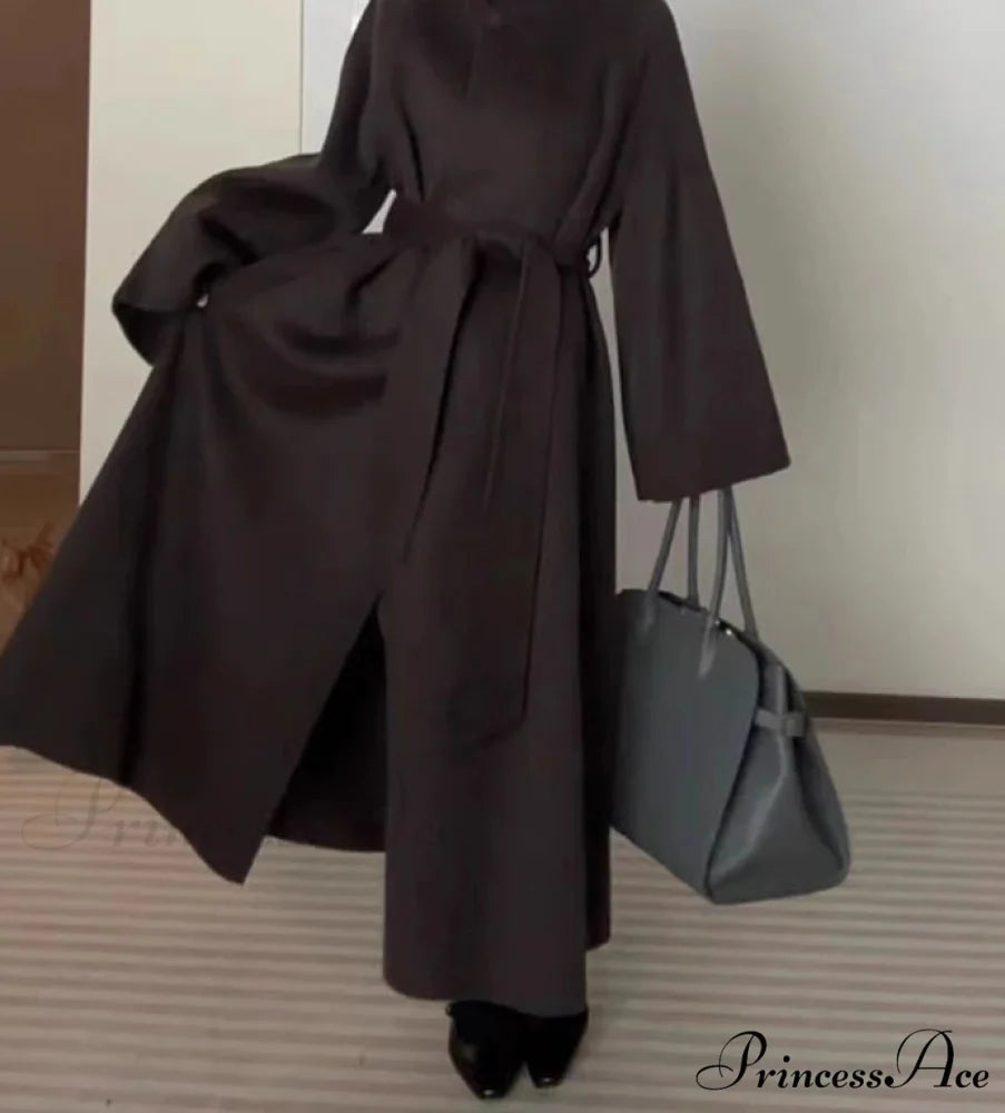 Winter Wool Strap Lace-Up Overcoat Brown / S overcoats-241228