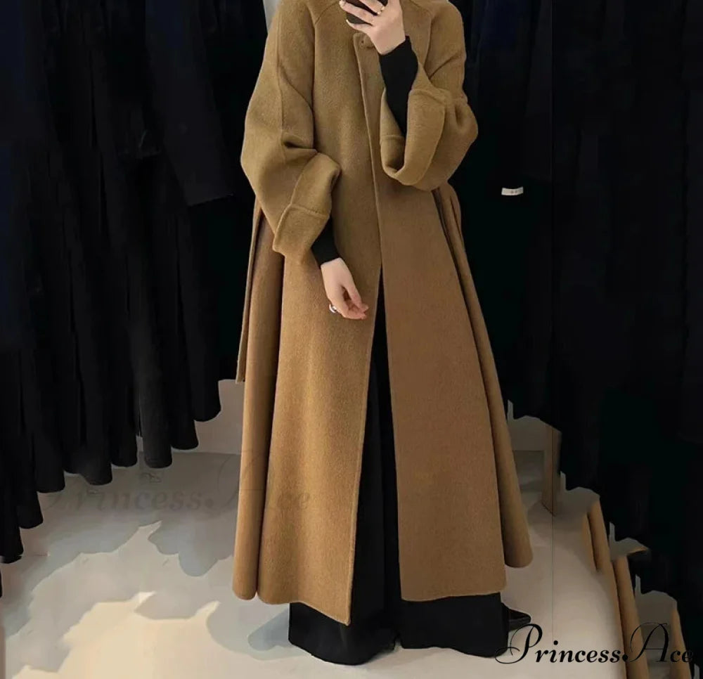 Winter Wool Strap Lace-Up Overcoat Khaki / S overcoats-241228