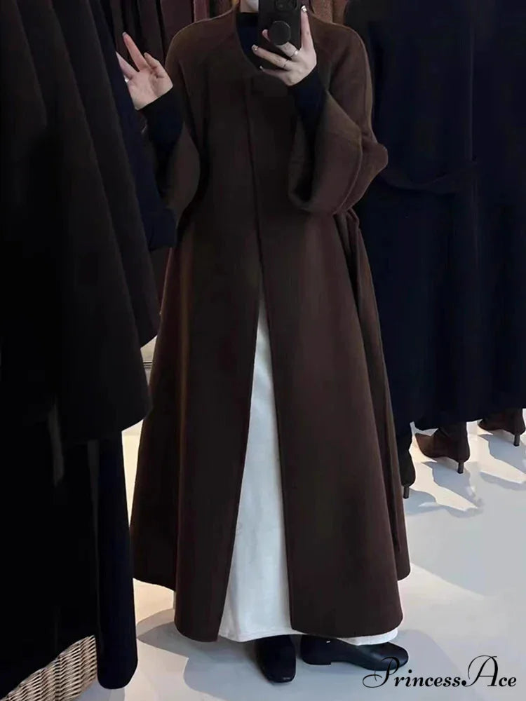 Winter Wool Strap Lace-Up Overcoat overcoats-241228