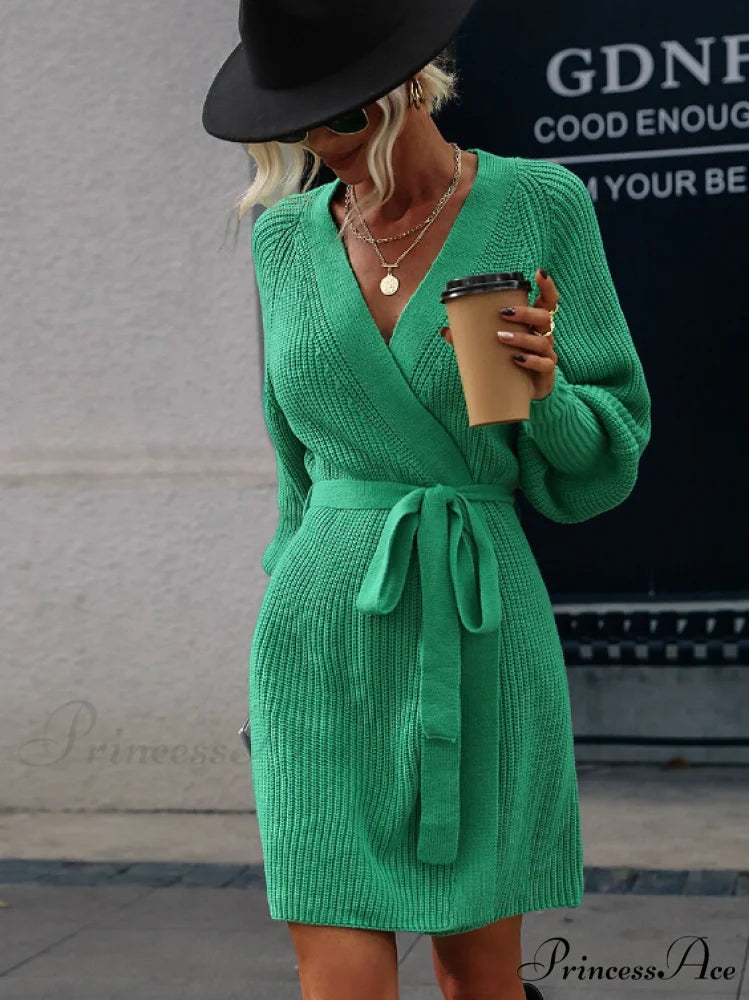 Winter Wrap Dress Women Long Sleeve Office Cardigan Tunic Solid Color L / WHITE