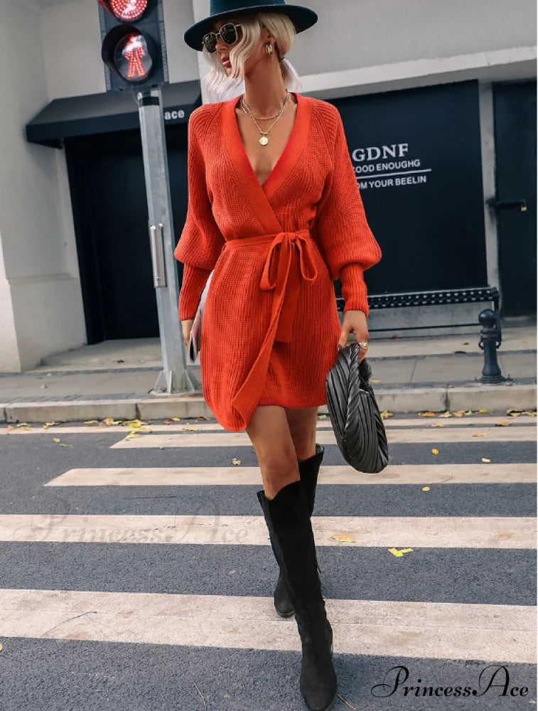 Winter Wrap Dress Women Long Sleeve Office Cardigan Tunic Solid Color M / WHITE