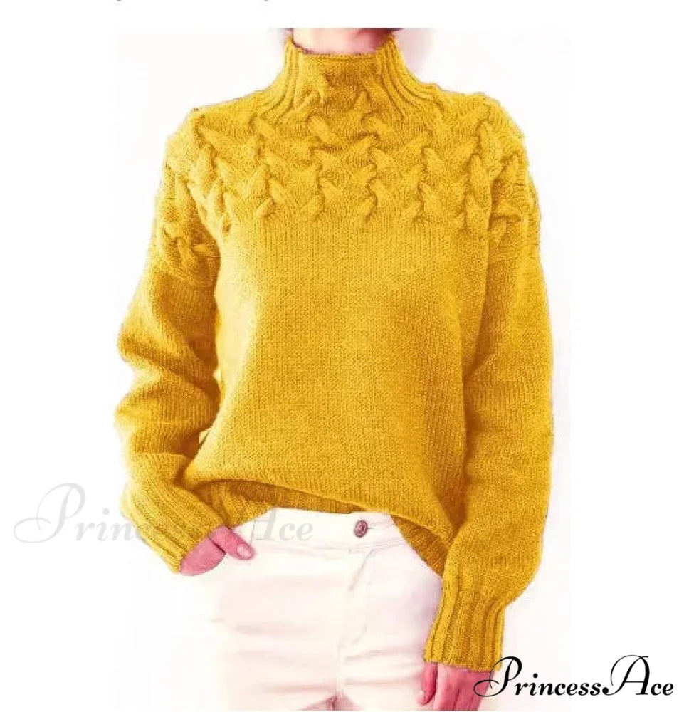 Wired Cable Knit High Neck Monochrome Jumper Gold / S swraters-241228