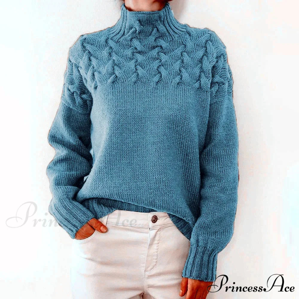 Wired Cable Knit High Neck Monochrome Jumper SKY BLUE / S swraters-241228