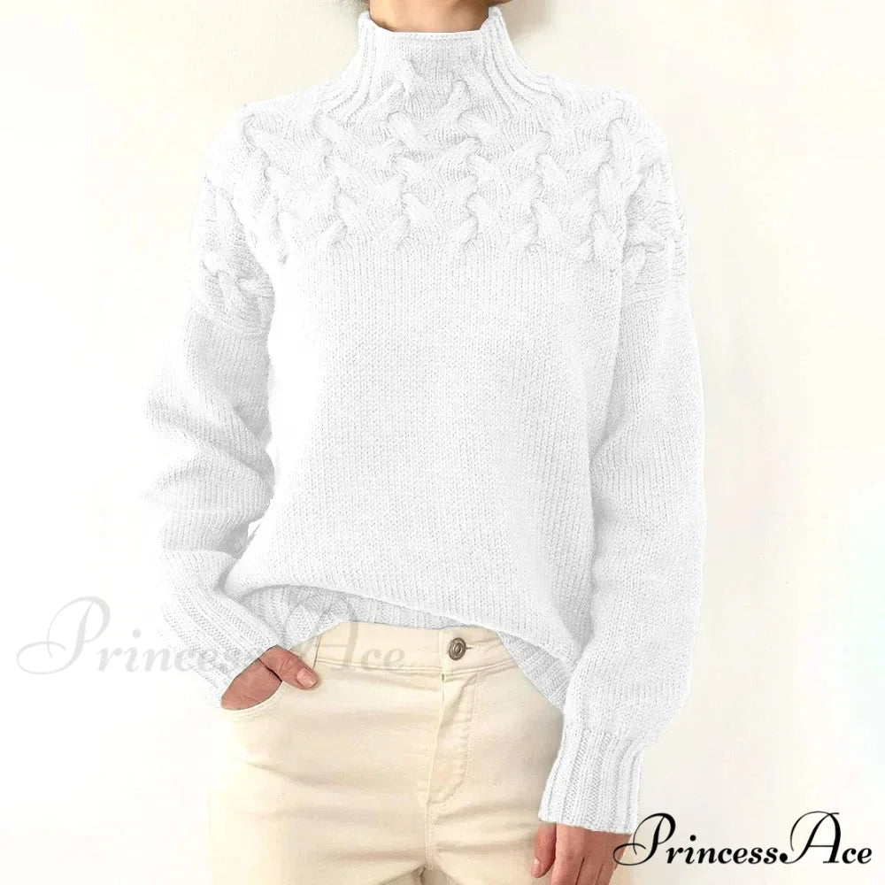 Wired Cable Knit High Neck Monochrome Jumper WHITE / S swraters-241228