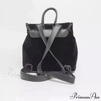 Witch Harajuku Magic Embroidery Velvet Gothic Punk Rock Backpack Bag Black / 28x11x30cm