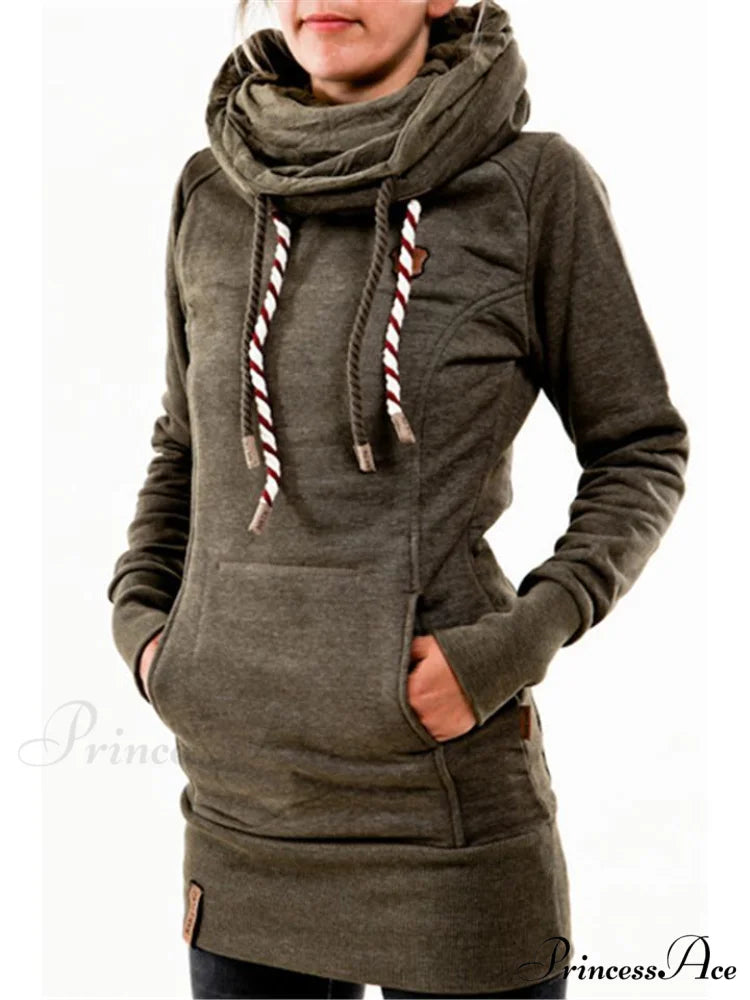 with and Front Hooded Pocket Fit Slim Sweatshirt Pullover Drawstring Army Green / S