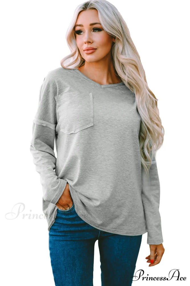 with - Arm Oversized Top Pockets Drop Gray
