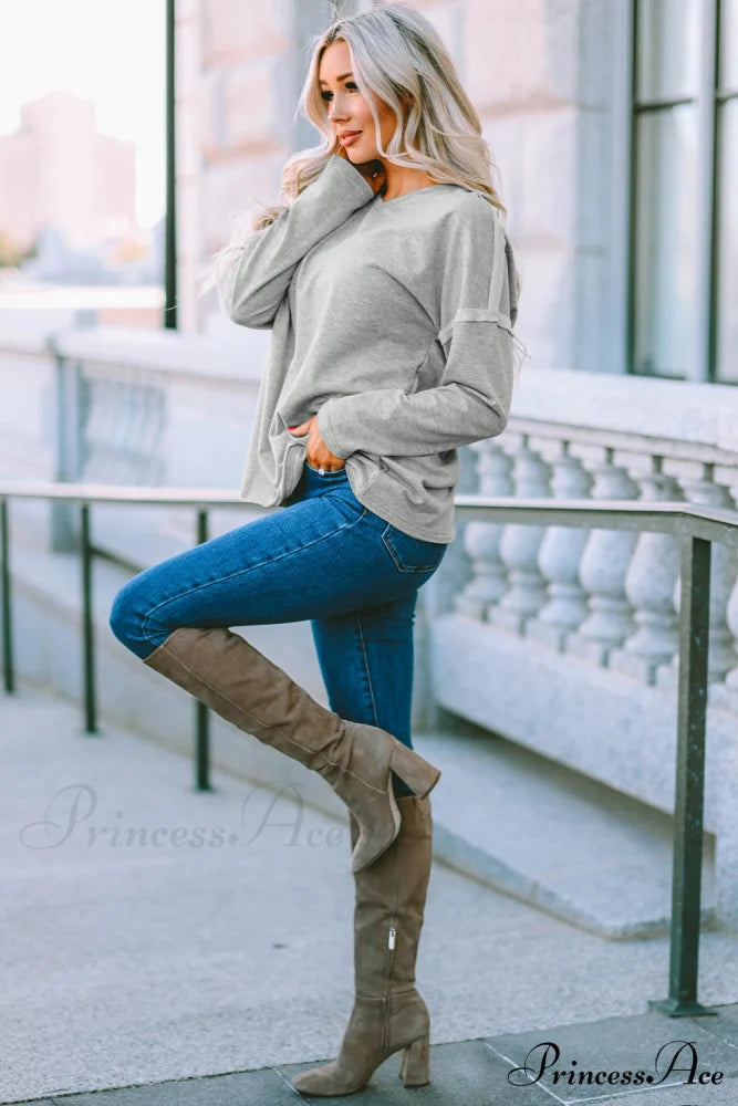 with - Arm Oversized Top Pockets Drop Gray