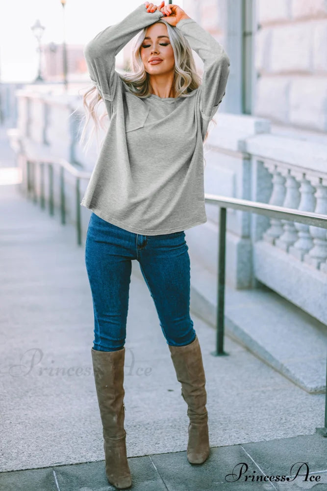with - Arm Oversized Top Pockets Drop Gray