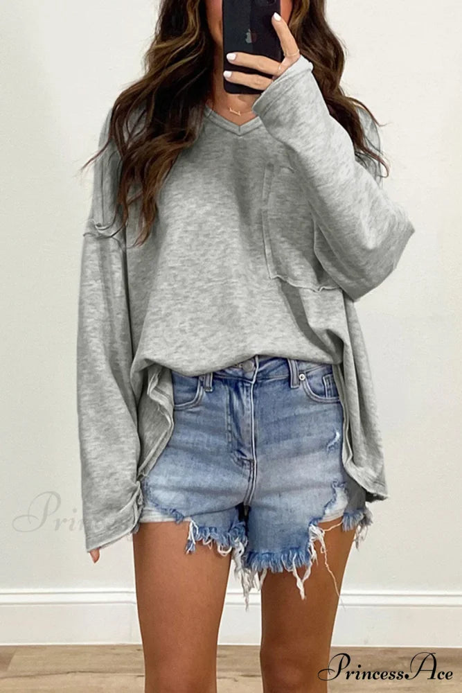with - Arm Oversized Top Pockets Drop Gray