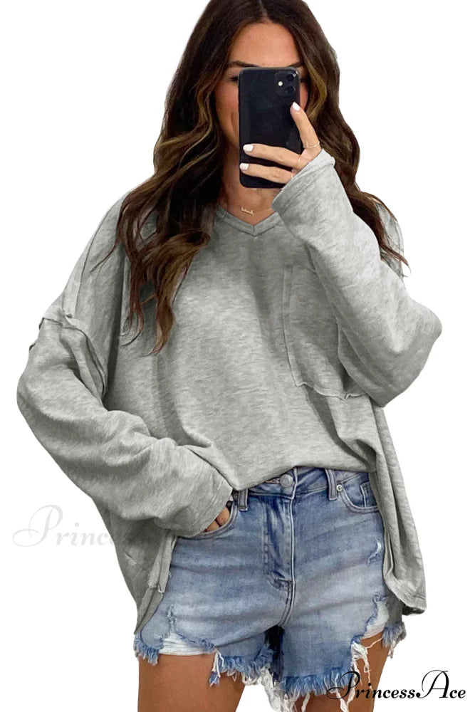 with - Arm Oversized Top Pockets Drop Gray