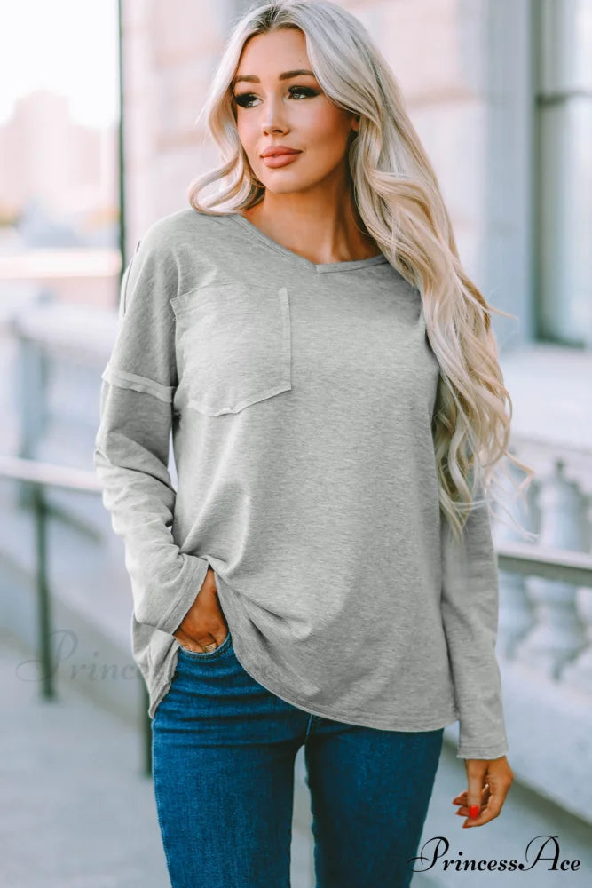 with - Arm Oversized Top Pockets Drop Gray