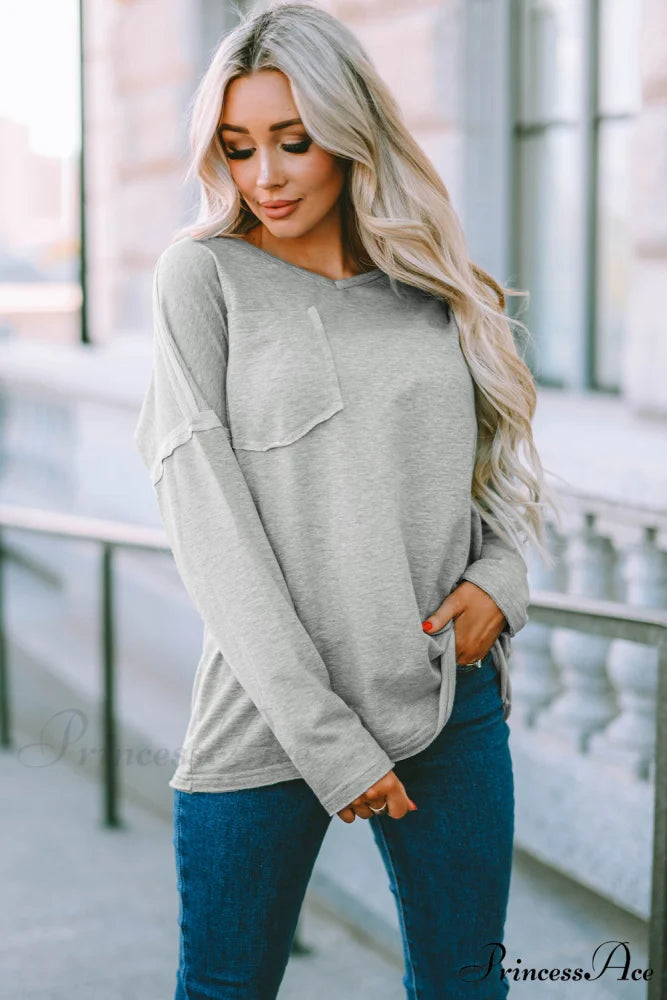 with - Arm Oversized Top Pockets Drop Gray