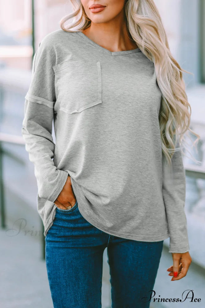 with - Arm Oversized Top Pockets Drop Gray