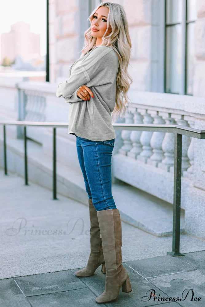 with - Arm Oversized Top Pockets Drop Gray