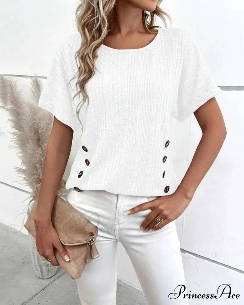 with Button Batwing Tee Arm Detail White / S