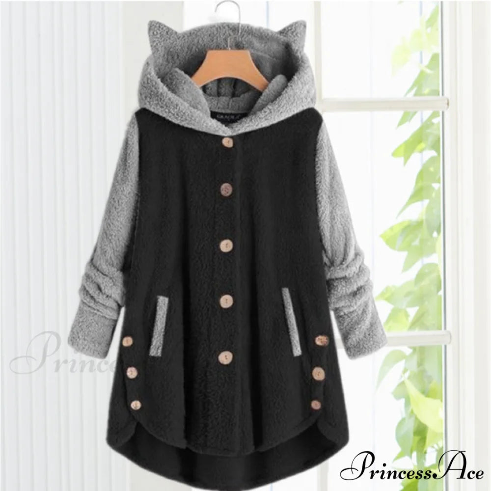 with Coat Cat Hooded Ears Black / S
