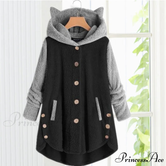 with Coat Cat Hooded Ears Black / S
