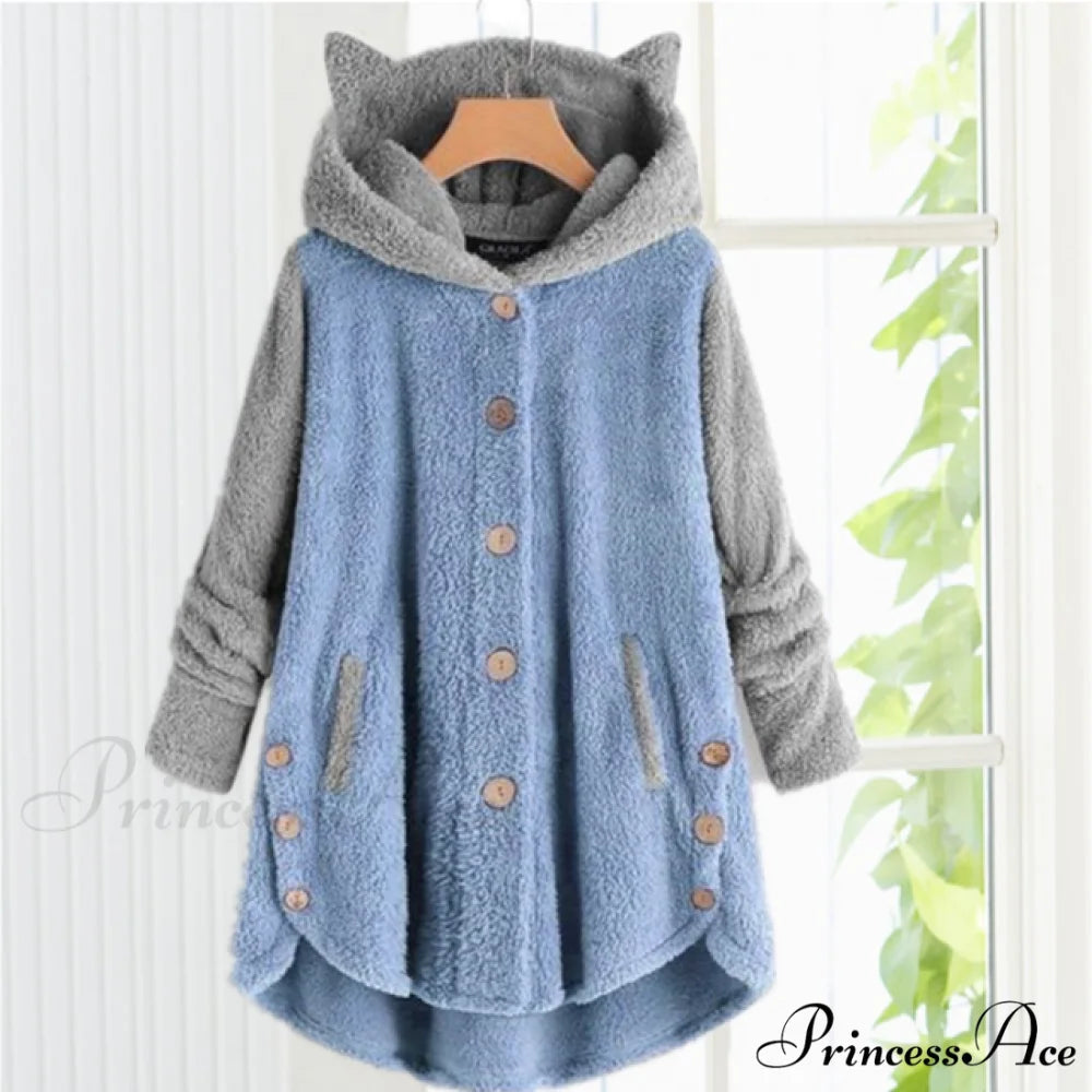 with Coat Cat Hooded Ears Blue / S