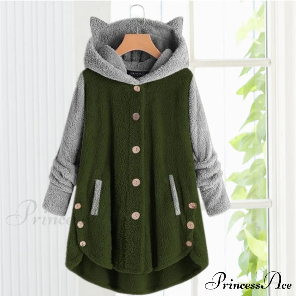 with Coat Cat Hooded Ears Green / S