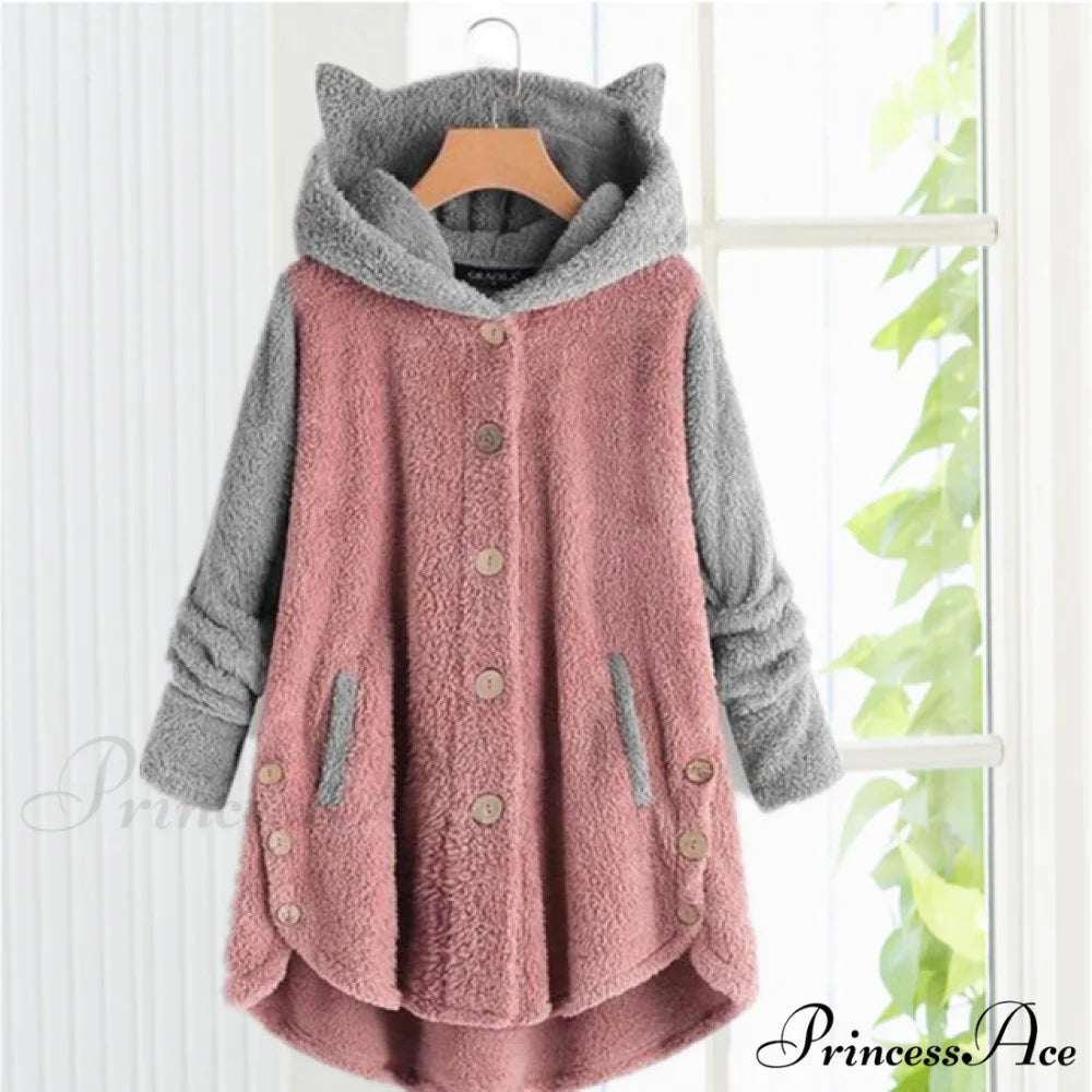 with Coat Cat Hooded Ears Pink / S