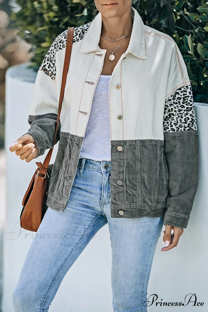 with Corduroy Block Shacket Leopard Color Buttons