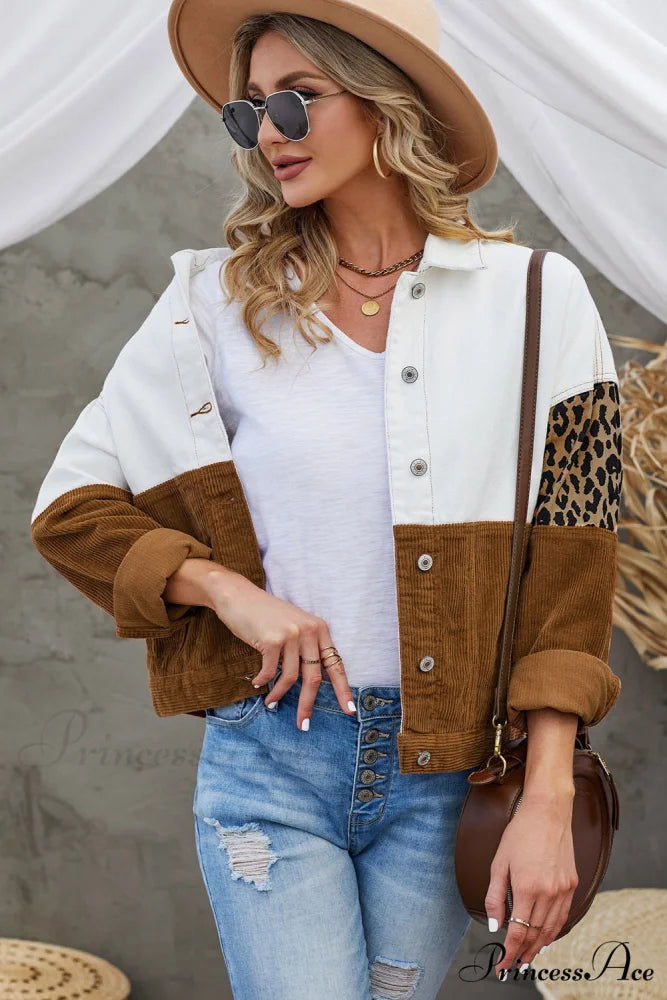 with Corduroy Block Shacket Leopard Color Buttons