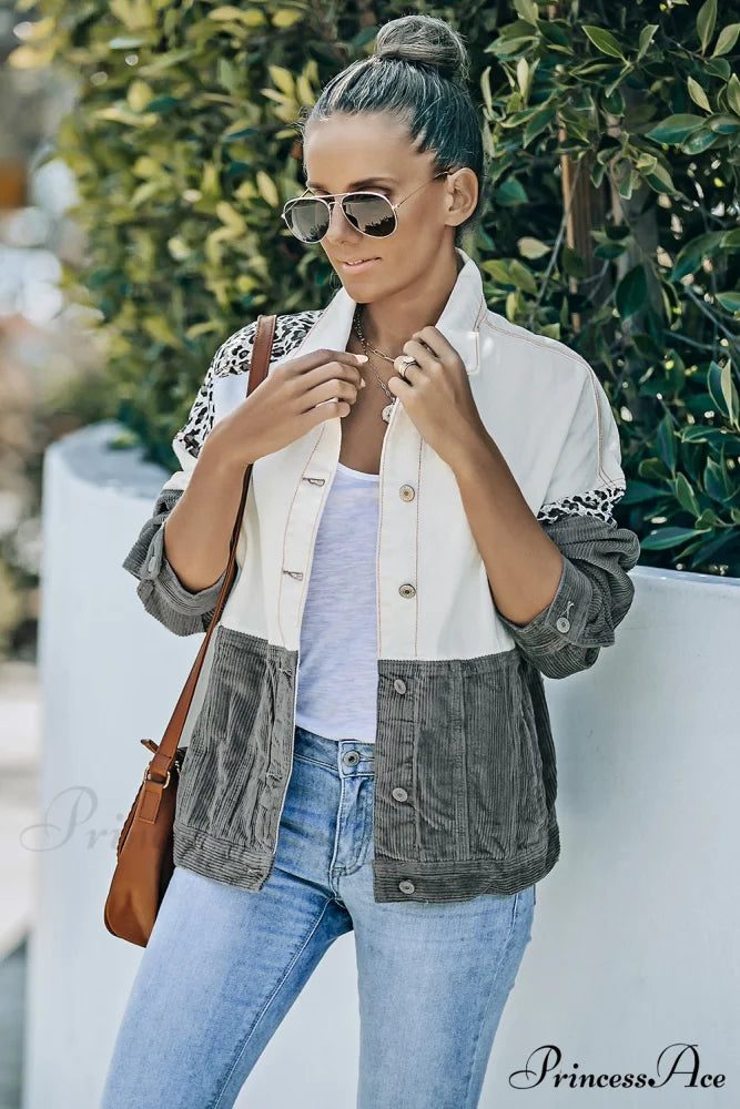 with Corduroy Block Shacket Leopard Color Buttons