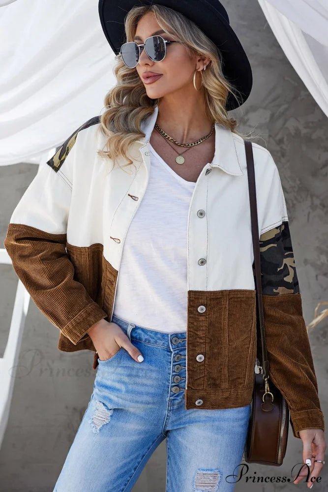 with Corduroy Block Shacket Leopard Color Buttons White / S