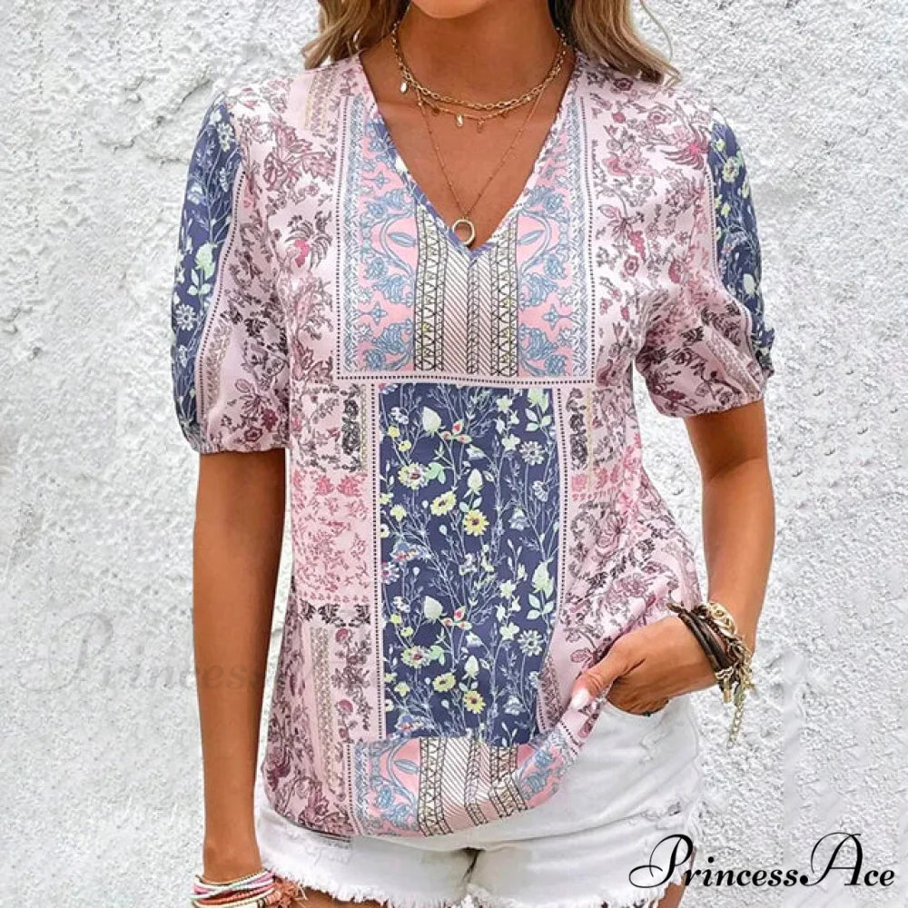 with Ethnic Blouse Flowered Influence Pink / S