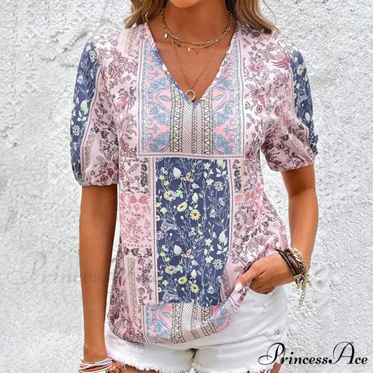 with Ethnic Blouse Flowered Influence Pink / S